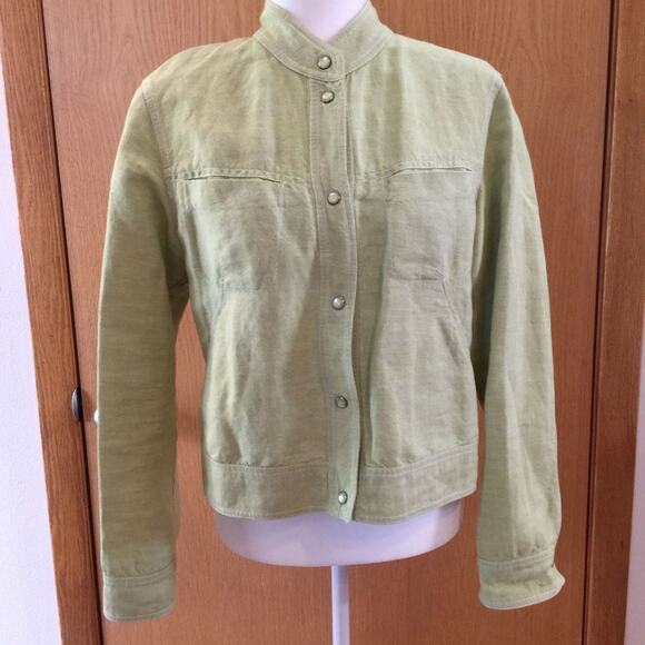 J. Jill Jacket Green Linen Mock Neck Lightweight Snap Front Jacket S - Picture 2 of 7
